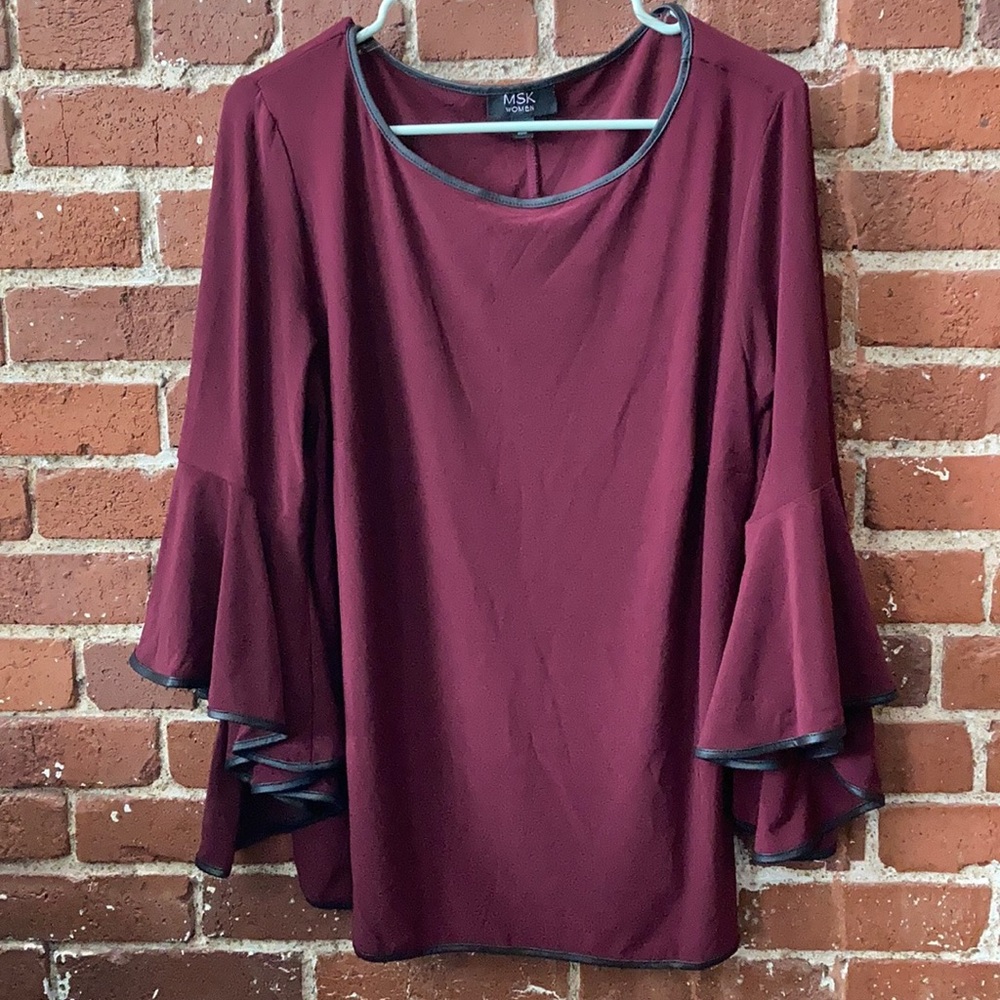 Bell Sleeved Dress Top with Leather Trim